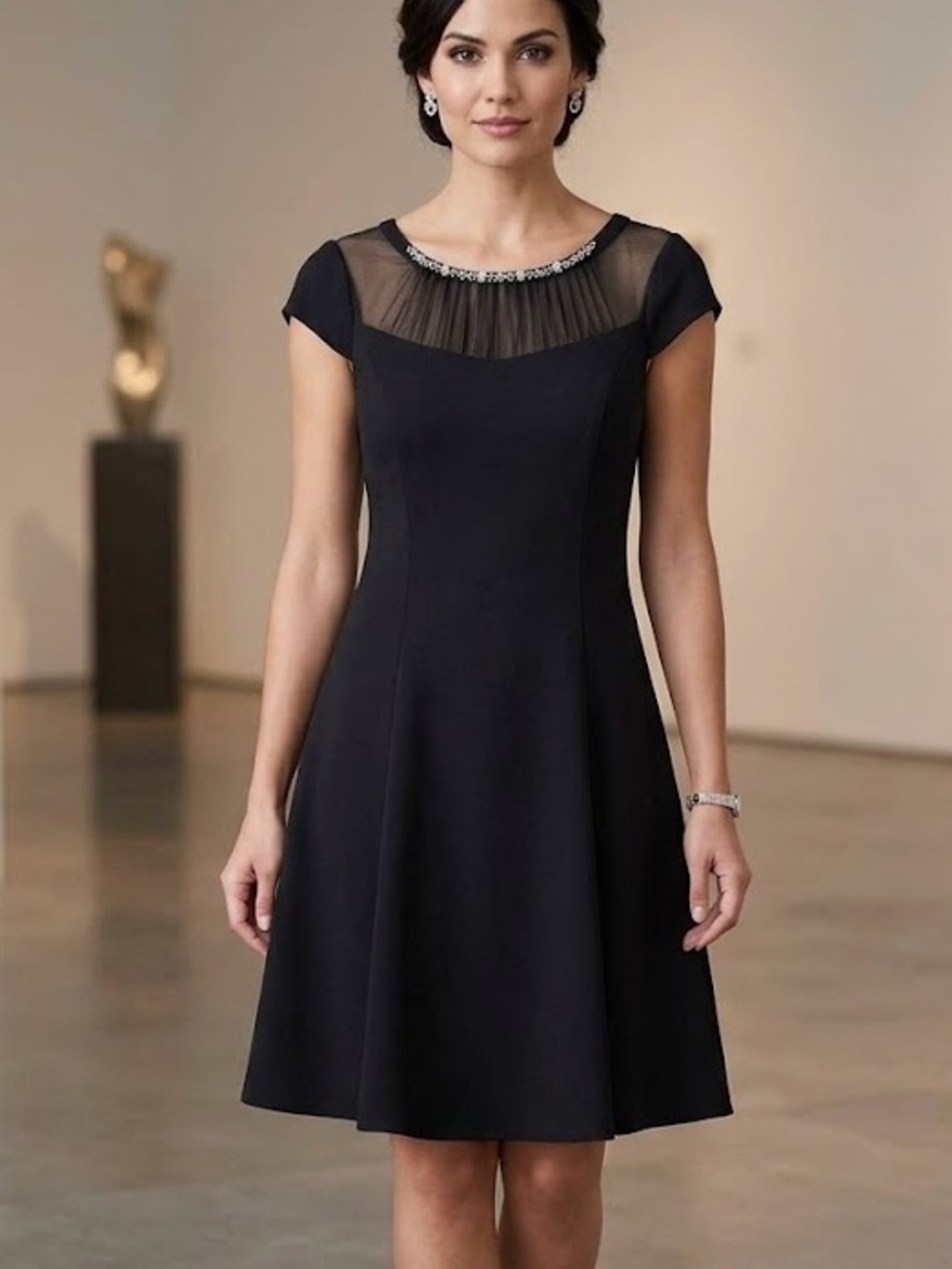 Tradition Black Embellished Mesh Neck A-Line Dress Whimsigoth Cocktail Party